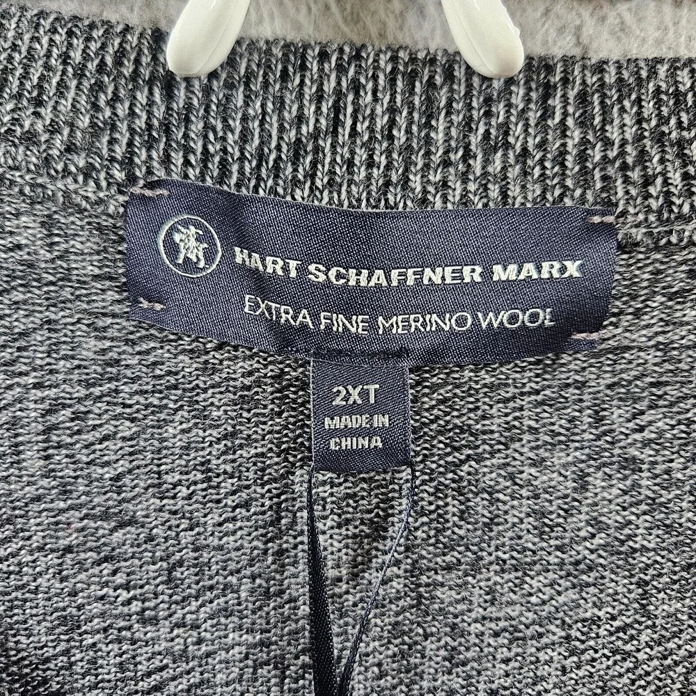 $99 NWT Hart Schaffner Marx 2XT 2X Tall Sweater Men Merino Wool‎ V-Neck Gray NEW